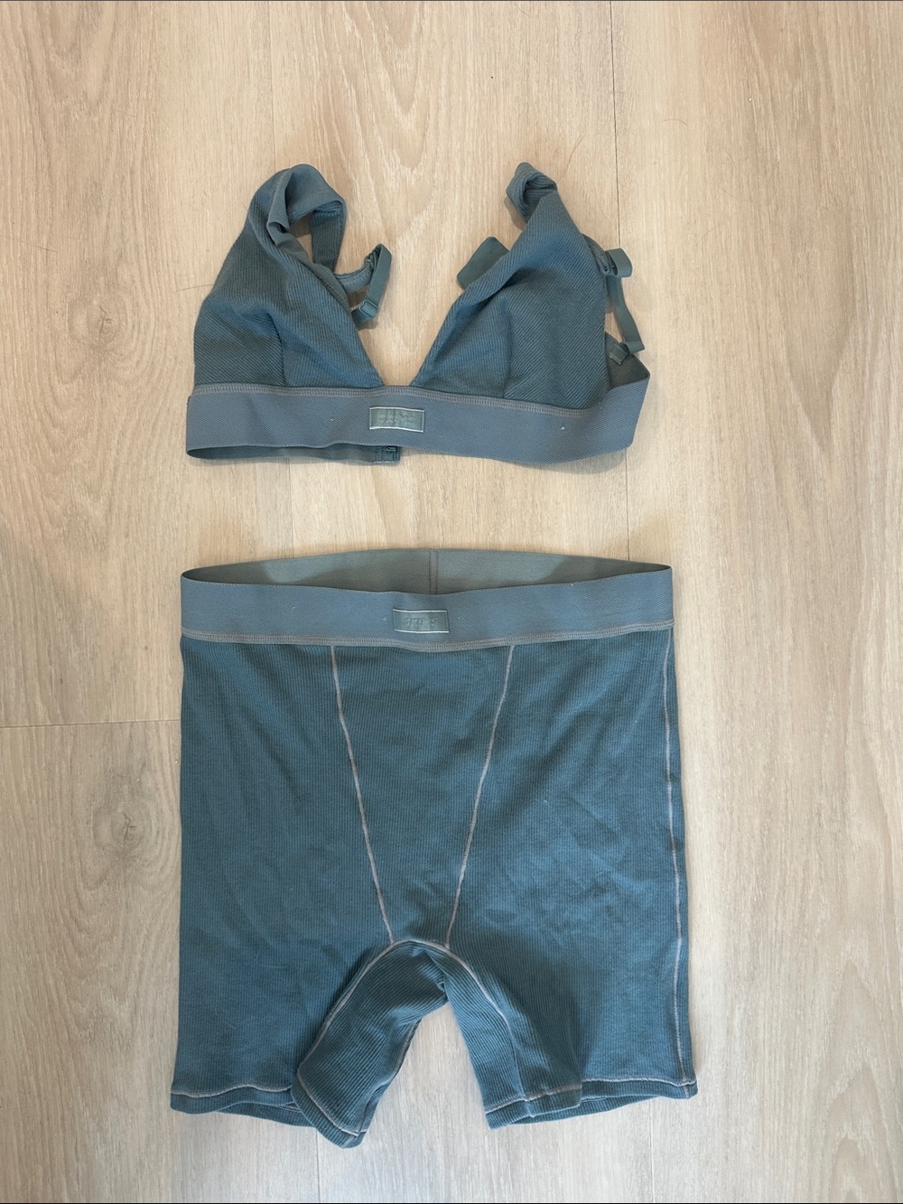 SKIMS Deep Teal Seamless Bralette & Boxer Brief Set